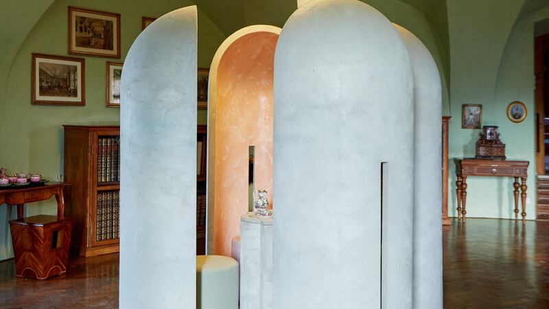 A series of alcoves around a table  by Nel Verbeke at Schloss Hollenegg. Photograph: Simone Sandahl