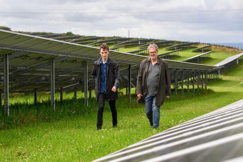 Tillage, solar and wind farmer Michael Quirk with his son David on their East Cork farm. Photograph: Daragh McSweeney/Provision