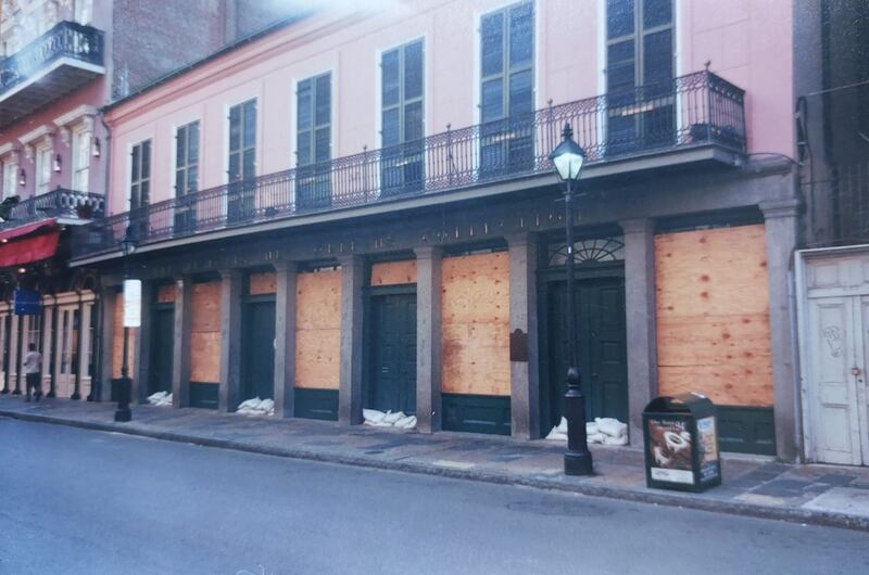 Buildings boarded up in New Orleans prior to Katrina. Photograph: Michael Leyden and Jean Whitfield on their disposable camera, August 2005