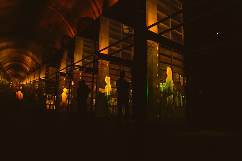 The Book of Kells Experience: the final section of the exhibition features a virtual version of the Long Room. Photograph: Zoe Ardiff