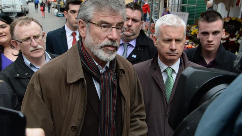 President of Sinn Fein  Gerry Adams, on Moore Street, Dublin during the Sinn Féin  Yes campaign to abolish the Seanad, earlier this year. Photograph: Cyril Byrne/The Irish Times