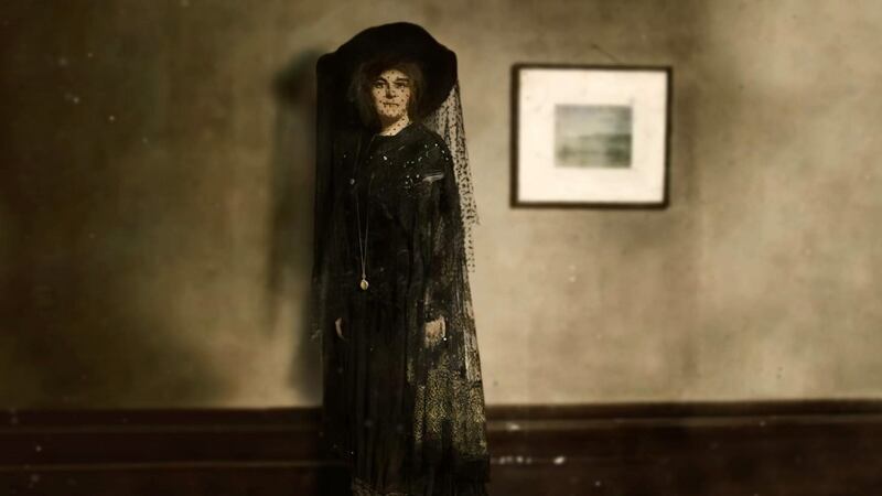 An undated photograph of Maud Gonne taken in her apartment in Paris. Photograph courtesy of Iseult White