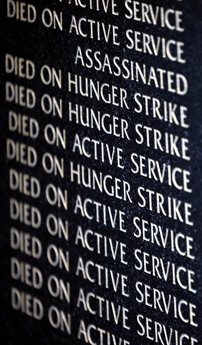 Inscriptions on a memorial in the republican plot at Milltown Cemetery, Belfast. Photograph: Stephen Davison
