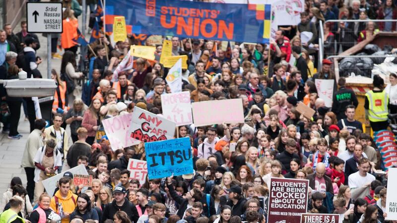 A view of the crowd at the Raise the Roof protest. Photograph: Tom Honan/The Irish Times.