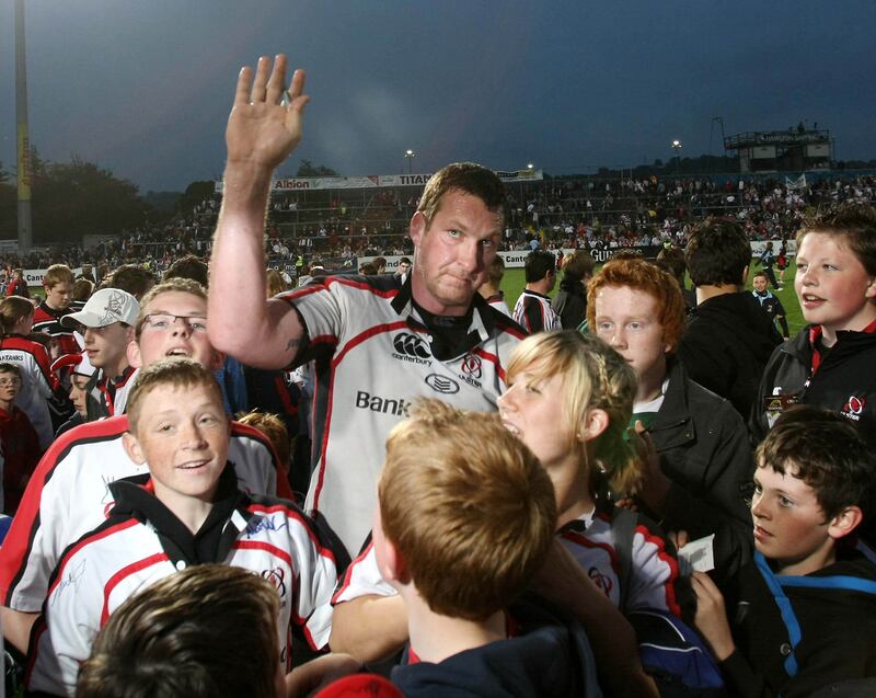 Justin Harrison says farewell to Ravenhill Stadium in Belfast in September 2008. Photograph: Presseye/Inpho