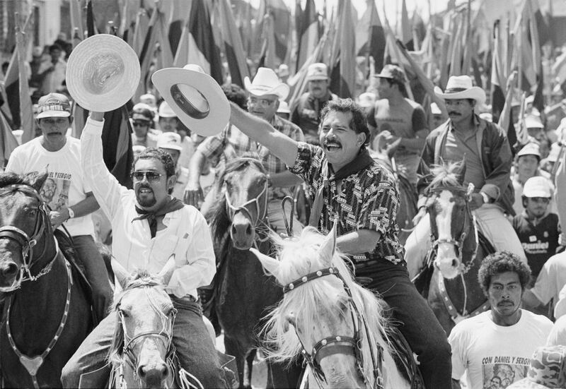 Sandinistas: Daniel Ortega leads a parade of 1,000 horseman before the 1990 general election. Photograph: Jean-Louis Atlan/Sygma via Getty