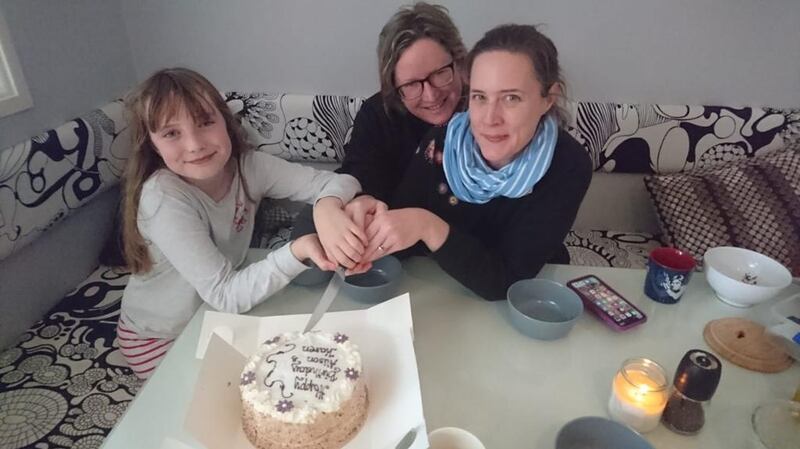 Alison Curtis and Joan, with Curtis’s  twin sister