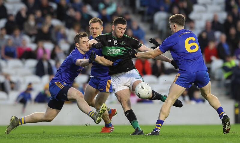 Luke Connolly takes a shot on goal during the Cork SFC Final against St Finbarr's at Páirc Uí Chaoimh. Photograph: Lorraine O’Sullivan/Inpho
