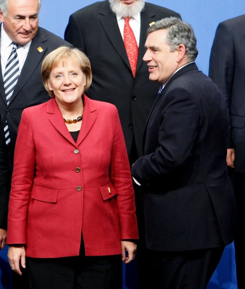 Angela Merkel and Gordon Brown in 2009. Photograph: Kevin Lamarque/Reuters