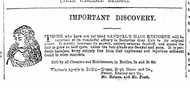 Sandell’s Hair. The Irish Times – Saturday, December 8th, 1877.