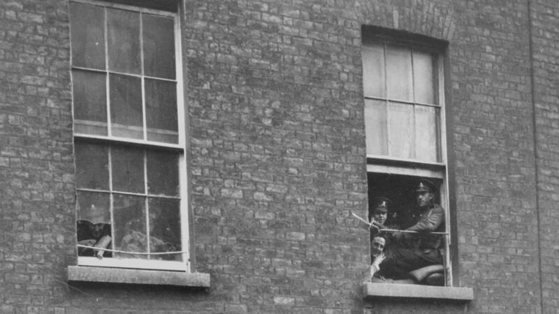 British soldiers keep watch at  Dublin Castle for  members of the Irish Volunteers in November 1920. Photograph: Topical Press Agency/Getty Images