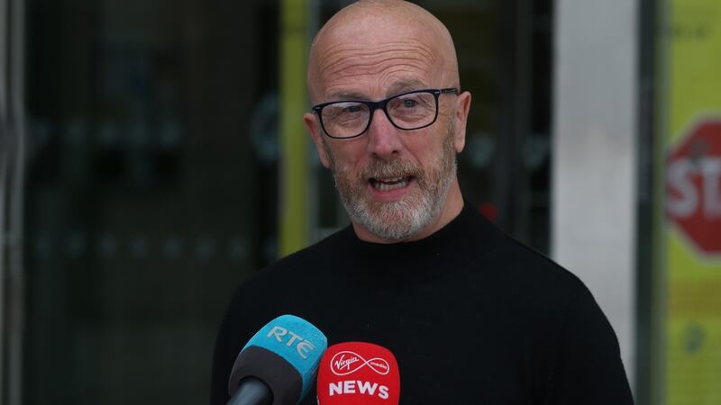 Abuse victim Fr Tony Conlon speaking  to the media following the sentencing of Patrick Harte at  Dublin Circuit Court. Photograph: Collins Courts