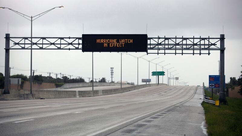 An advisory sign above the northbound lanes of Interstate 95 in Juno Beach, Florida as Hurricane Dorian inches its way towards that coast. Photograph: New York Times