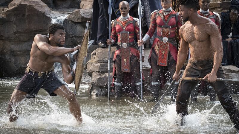 T’Challa (Chadwick Boseman) and Erik Killmonger (Michael B. Jordan) in Black Panther. Photograph: Matt Kennedy, Marvel Studios
