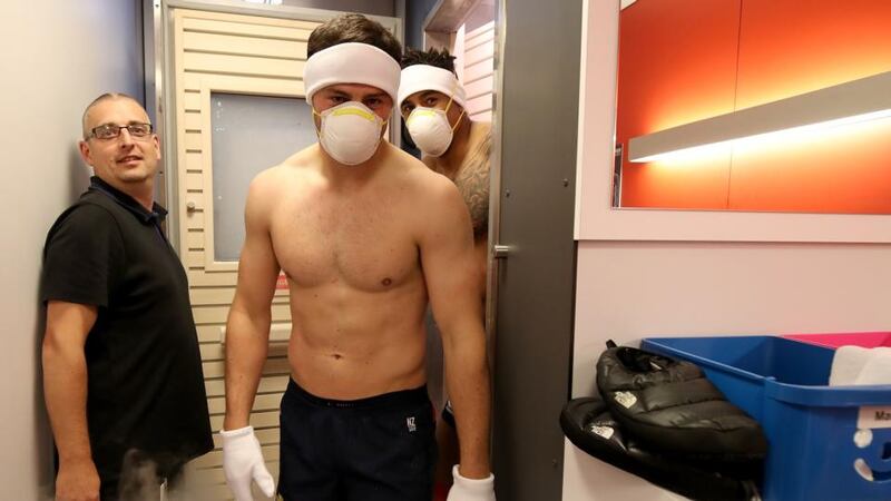 Robbie Henshaw emerges from a cryotherapy chamber. Photo: Dan Sheridan/Inpho