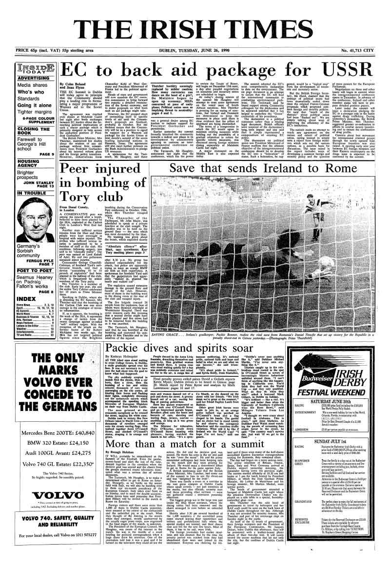 June 26, 1990 - Ireland Beats Romania at Italia ’90