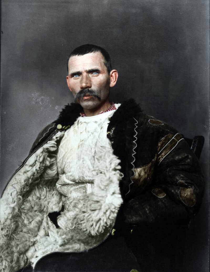 Romanian Shepard photographed at Ellis Island in 1906. Photograph: New York Public Library/Augustus Sherman, colourised by Matt Loughrey