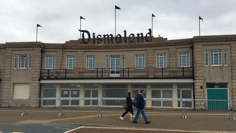 A general view of Dismaland, a collection of satirical art and sculpture by the graffiti artist Banksy. Photograph: Claire Hayhurst/PA Wire