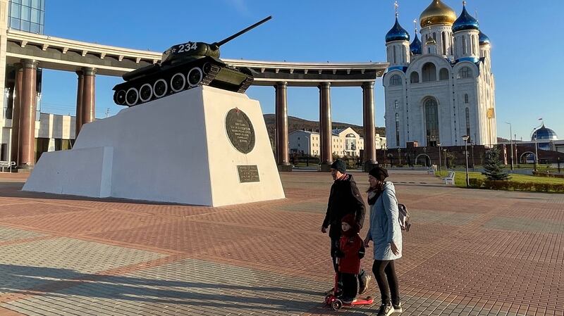 Victory Square in Yuzhno-Sakhalinsk, the capital of Sakhalin island, marks the Soviet victory in the second World War, which ended partial Japanese control over the energy-rich island. Photograph: Daniel McLaughlin