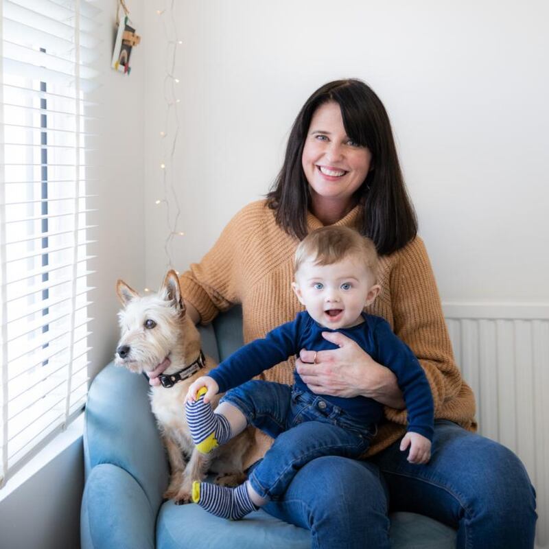 Clodagh O’Hagan with her son and Frank at their home in Dublin. Photograph: Naoise Culhane