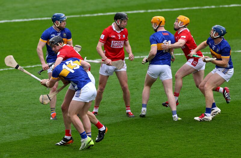 Scenes from the very start of the recent Munster SHC game between Tipperary and Cork. Photograph: James Crombie/Inpho