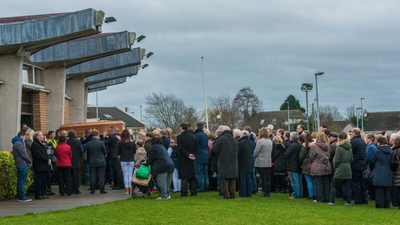 The remains of Gemma Nolan who was  killed in a road collision crash with her three friends arrives at the Holy Family Church, Askea, Carlow. Photograph Brenda Fitzsimons/The Irish Times