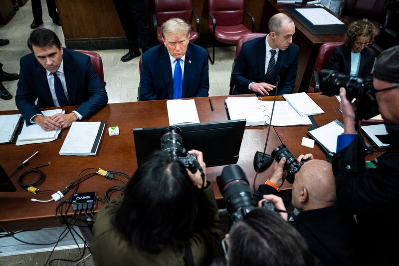 Donald Trump during his trial for allegedly covering up hush money payments linked to extramarital affairs at Manhattan Criminal Court in New York City. Photograph: Jabin Botsford/AFP/Getty 