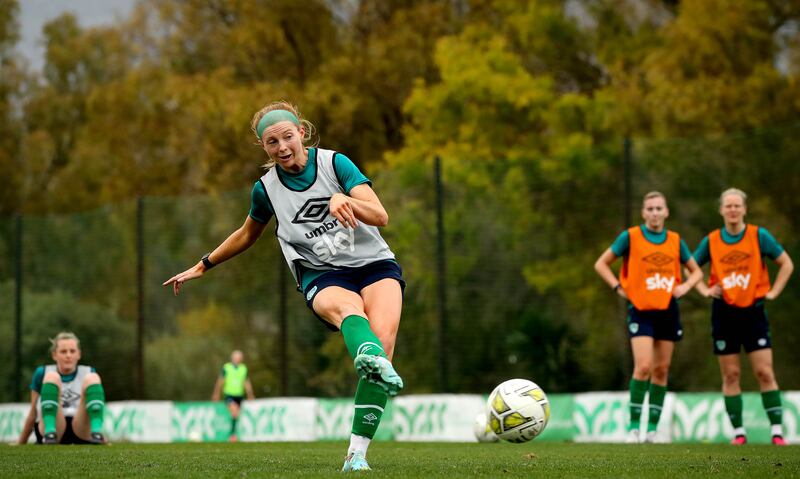 Hayley Nolan training with the Republic of Ireland in 2023, the same year she last lined out for the team. Photograph: Ryan Byrne/Inpho