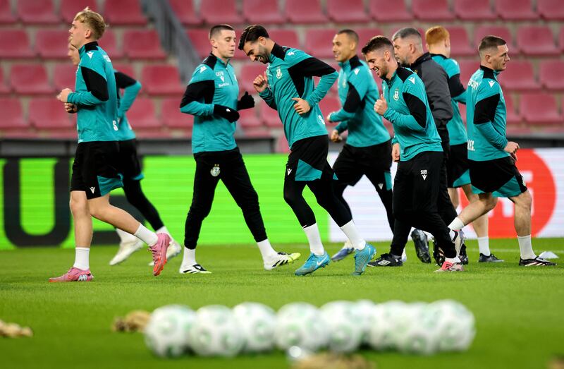 Shamrock Rovers training at Stadion Letna in Prague on Wednesday. Photograph: Ryan Byrne/Inpho
