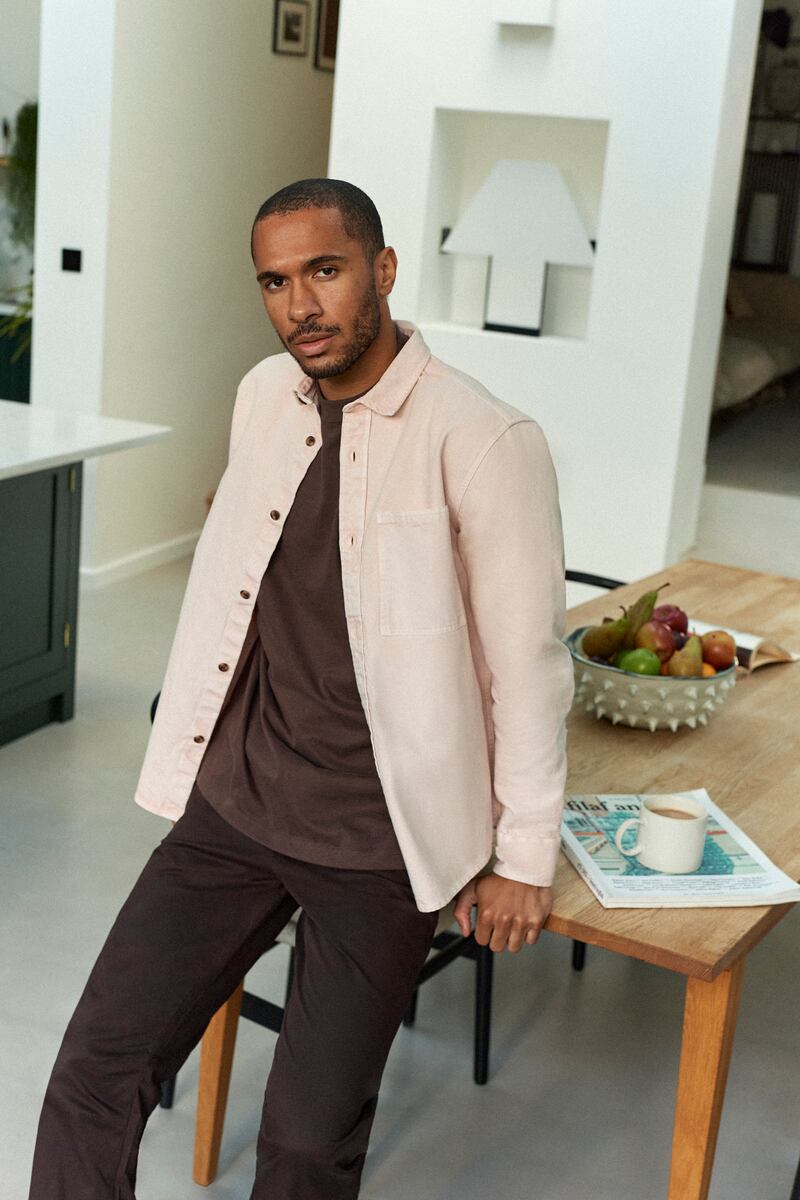 Cream shirt, €60; mocha brown tee shirt, €33; brown regular cargo trousers, €48. From the River Island spring-summer collection