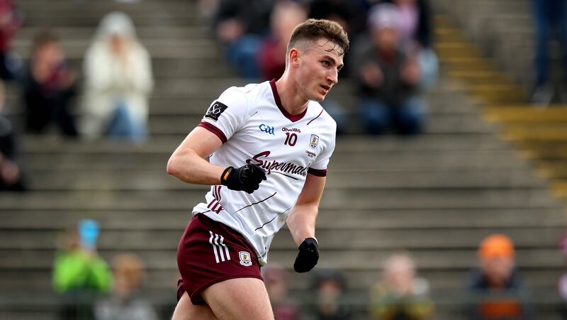 Matthew Tierney celebrates scoring the second goal of the game. Photograph: Ryan Byrne/Inpho