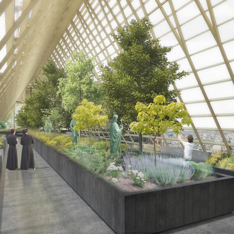A new Notre-Dame?: Studio NAB’s proposal features a greenhouse and beehives. Illustration: Nicolas Abdelkader/Studio NAB via New York Times