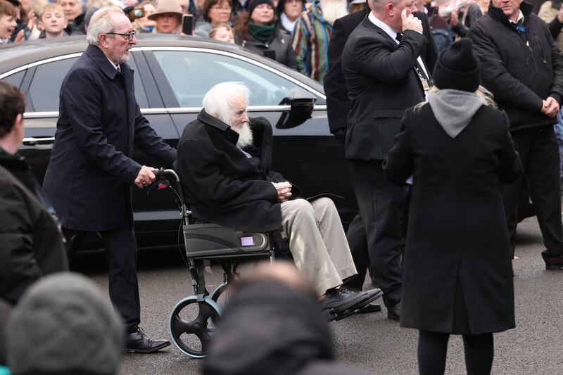 Shane MacGowan's father Maurice arrives for his son's funeral mass 
Photograph: Laura Hutton