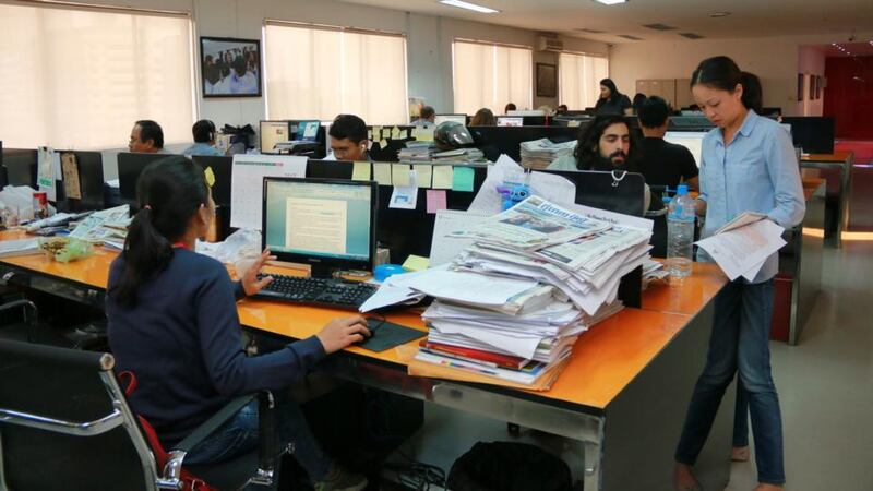 Cambodian media: staff at the Phnom Penh Post. Photograph: Nevenka Lukin