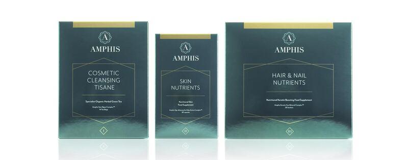 Amphis Cosmetic Cleansing Tisane, €19.99, Amphis Skin Nutrients, €59.99, and Amphis Hair and Nail Nutrients, €69.99, amphisbeauty.com and pharmacies countrywide