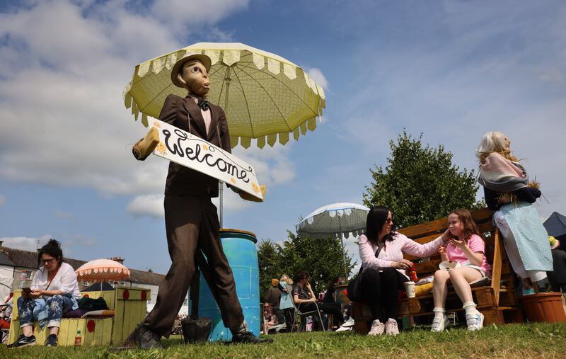 Taking a break in the Scarecrow Village. Photograph: Dara Mac Dónaill

