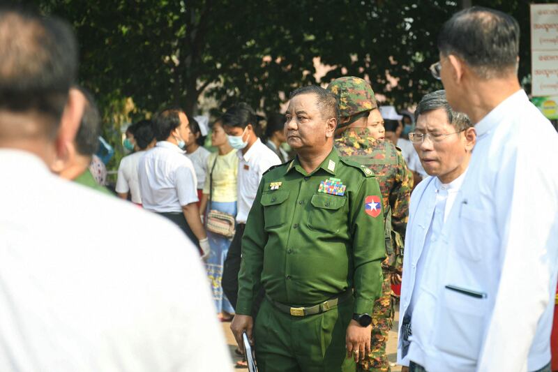 Myanmar and Thailand earthquake: Myanmar's junta spokesperson Zaw Min Tun visits the compound of a hospital where earthquake survivors are gathered in Naypyidaw. Photograph: Sai Aung Main/AFP