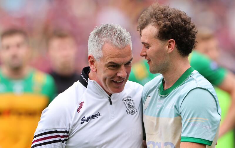 GAA All-Ireland Senior Football Championship Semi-Final, Croke Park, Dublin 14/7/2024
Donegal vs Galway
Galway’s manager Pádraic Joyce and Robert Finnerty celebrate
Mandatory Credit ©INPHO/James Crombie