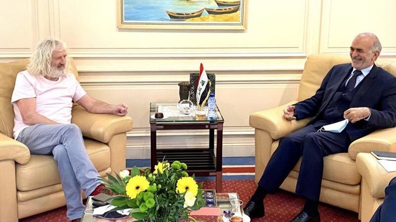 Ambassador Sadiq Alrikabi receives Mick Wallace at the embassy of Iraq in Brussels, in March earlier this year.