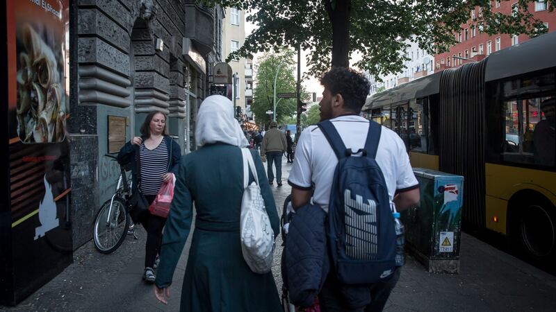 Sonnenallee in south-east Berlin has become a hangout for Syrians newly arrived to the city. Photograph: Sally Hayden