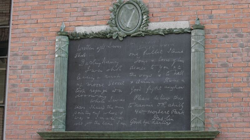 A sculpture commemorating The O’Rahilly, on O’Rahilly Parade, off Moore Street, Dublin 1. Photograph: Dara Mac Dónaill