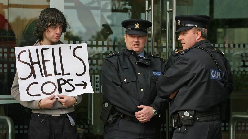 A Shell to Sea campaigner outside Shell headquarters in Dublin city centre, October 11th, 2006. File photograph: Niall Carson/PA
