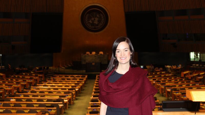 Dr Marguerite Nyhan, originally from West Cork, now living in New York City, in the Great Hall of the General Assembly