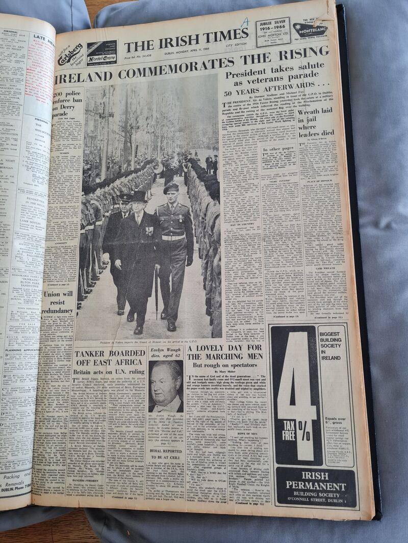 President Eamon de Valera inspects the guard of honour outside the GPO as part of the parade commemorating the 50th anniversary of the Easter Rising. Source: Dublin City Library and Archive