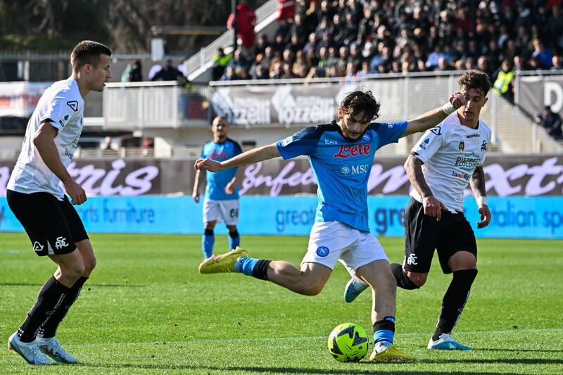 The one and only: Napoli's Khvicha Kvaratskhelia, not to be confused with Diego Maradona, George Best or lovely air. Photograph: Alberto Pizzoli/AFP via Getty Images