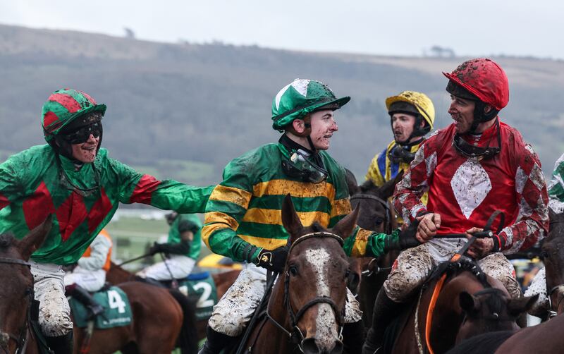 John Gleeson on A Dream to Share is congratulated by Danny Mullins and Davy Russell. Photograph: Tom Maher/Inpho