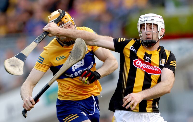 Clare’s David Fitzgerald and Mikey Carey of Kilkenny during last year's All-Ireland semi-final. Carey's return adds zip to the Cats' back line. Photograph: James Crombie/Inpho 