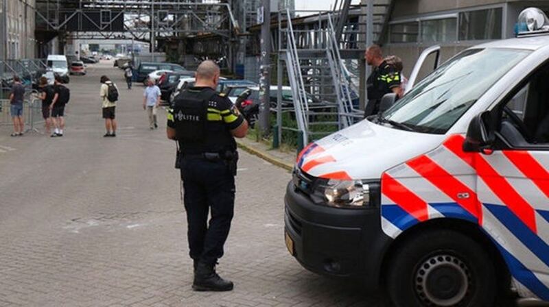 Dutch police outside the Maassilo venue in central Rotterdam. Photograph: Twitter