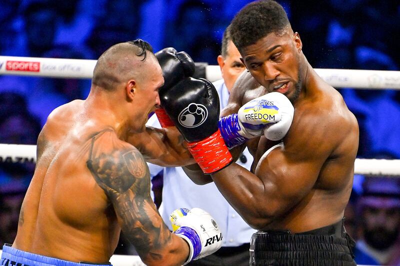 Oleksandr Usyk in action against Anthony Joshua during the world heavyweight title fight in Jeddah. Photograph: Ali Hamed Khamaj/EPA