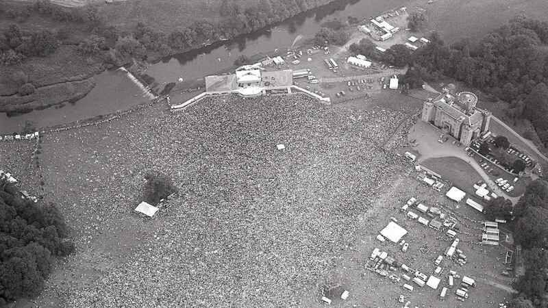 Aerial view of the 80,000-strong crowd at the Rolling Stones in  Slane, July 1982. Photograph: Tom Lawlor
